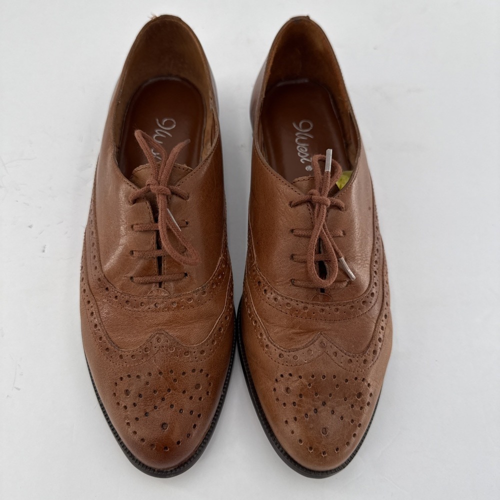 Vintage 9 West Womens 7 Brown Leather Wingtip Brogue Oxford Shoes